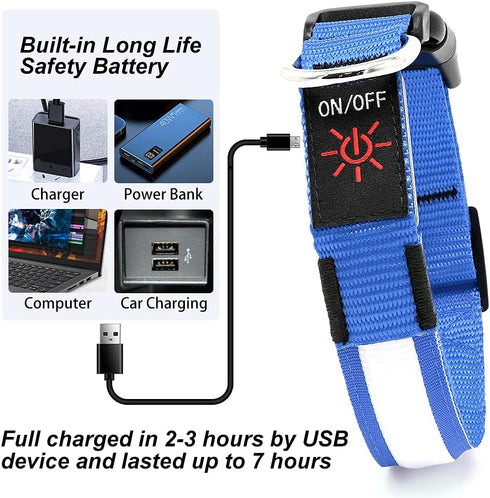 YFbrite Ultra Light Adjustable LED Dog Collar, Rechargeable Glowing in The Dark for Small, Medium, Large Dogs, Blue