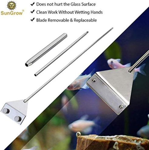 25" 10 SunGrow Aquarium Glass Cleaner, with Replaceable Stainless Steel Blades, Cleaning Glass Stovetops, Removing
