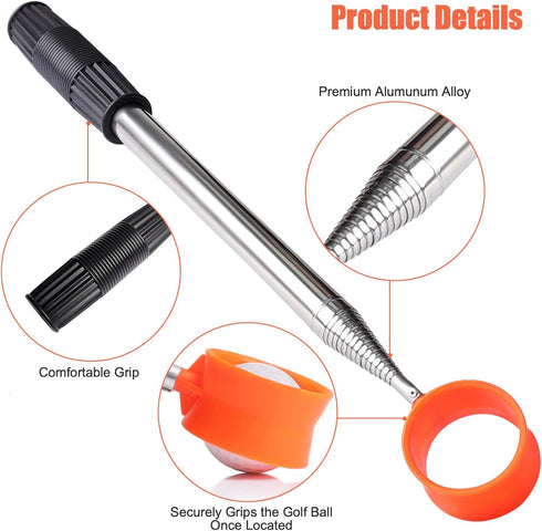 Golf Ball Retriever Telescopic, 12Ft Aluminum Alloy Tool for Water, Easy Grab Ball for Golf Gifts