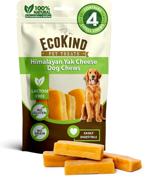 EcoKind Premium Gold Yak Cheese Himalayan Dog Chews - Healthy Dog Treats for Small Dogs, High Protein, 4 Chews