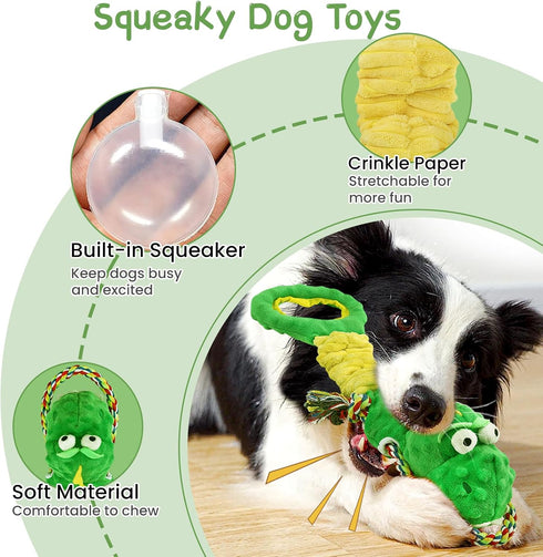 Squeaky Dog Toys for Large Dogs, Interactive Puppy Toys for Teething, Tug of War Toys for Busy Dogs
