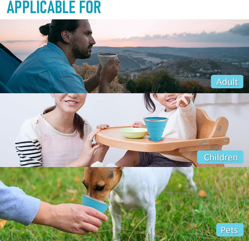 JBER Silicone Collapsible Travel Cup, Folding Camping Cup with Lids for Outdoor Hiking and Travel