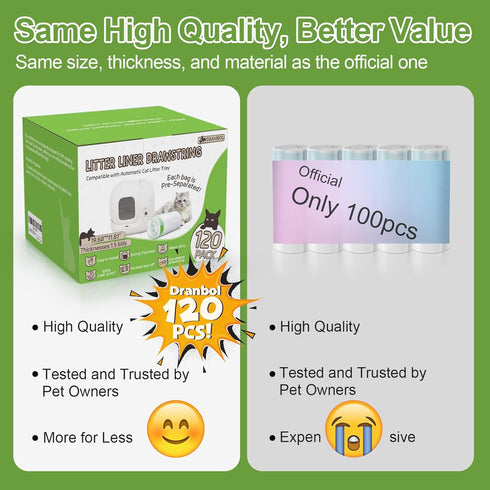 120 Pack 21.7" 11.8" Cat Litter Box Liners for PET KIT Pura MAX & X, Extra Thick Heavy Duty Drawstring Self-Cleaning