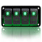 FXC Rocker Switch Aluminum Panel - 4 Gang Toggle Switches Dash 5 Pin ON/Off 2 LED Backlit for Boat Car Marine Green