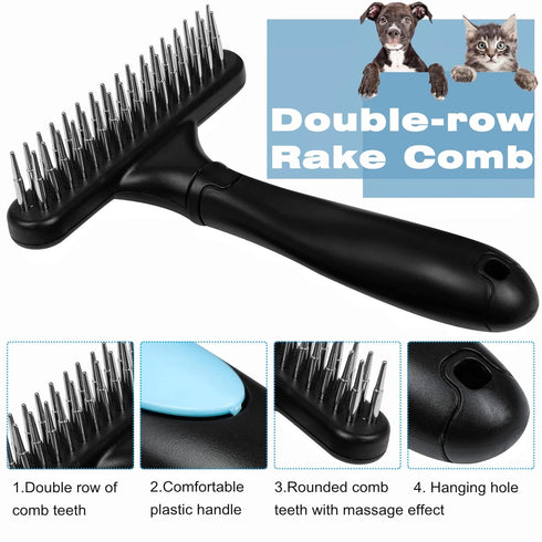 Undercoat Rake for Dogs, Dematting Tool Set with Long Haired Dog Grooming Rake Brush & Deshedding Comb