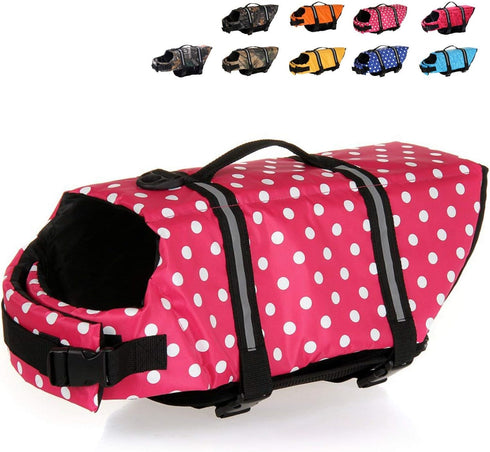 HAOCOO Dog Life Jacket Vest Saver, Safety Swimsuit Preserver, Pink Polka Dot, XXS