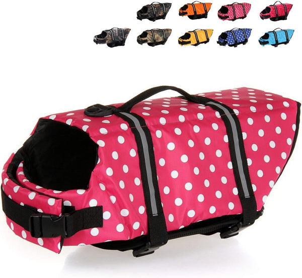 HAOCOO Dog Life Jacket Vest Saver, Safety Swimsuit Preserver, Pink Polka Dot, XXS
