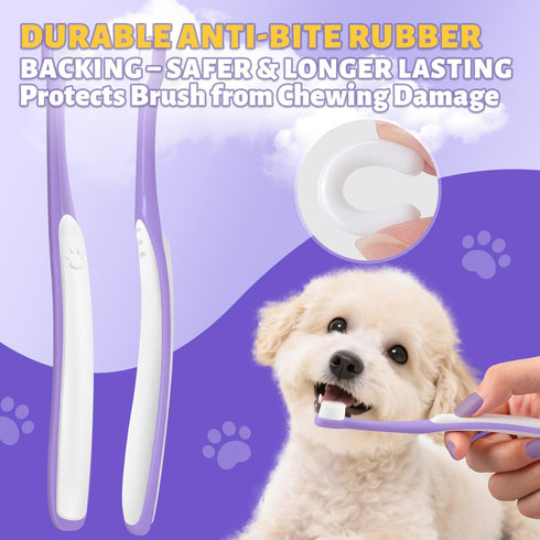 0.39" Tiny Dog Toothbrush for Small Dogs - Mini Brush Head, Curved Handle, Soft Bristles, Dual Rubber Back, Gentle