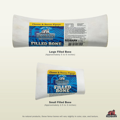 Redbarn Large Filled Dog Bones, Cheese & Bacon Flavor - Long Lasting Stuffed Femur Chew Treat (4 Count)