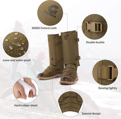 Gonex Waterproof Snake Gaiters, Snake Bite Protection for Lower Legs, Adjustable Size, Pack of 1, Fit for Men & Women