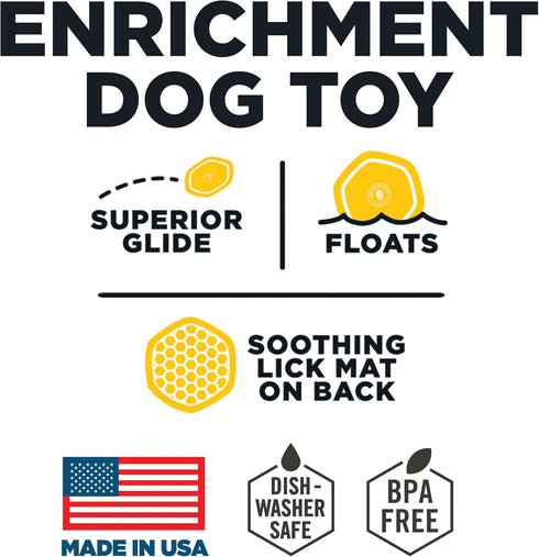 Hive Frisbee for Dogs - Dog Disc for Fetch - Floats in Water - Includes Lick Mat on Back - Made in The USA