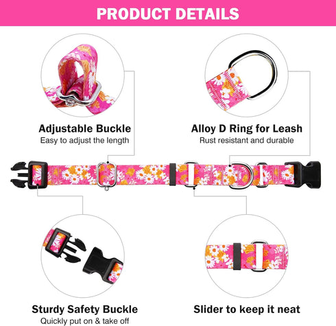 Martingale Collar for Dogs, Cute Floral Dog Collar for Small Medium Large Dogs, Spring Summer Daisy Dog Collars (Hot