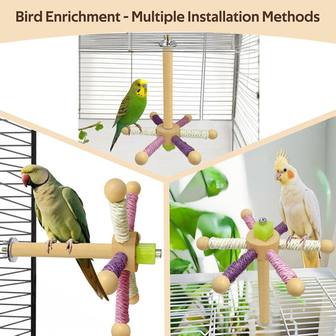 Finches Rotating Bird Perch Toy Fun Spinning Cage Stand for Parakeet, Budgie, Lovebird, Cockatiel, Conure, & Quaker