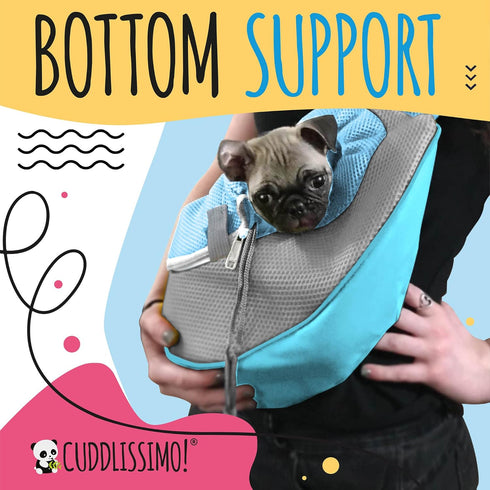 Small Dog Puppy Cat Sling Carrier - Pet Purse Pouch for Travel, Front Backpack Chest Holder for Yorkie Chihuahua (Blue)