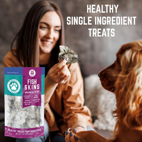 Single Ingredient Cod Fish Skins Dog Training Treats - All-Natural Savory Fish-Skin Flats for Coat and Oral Health