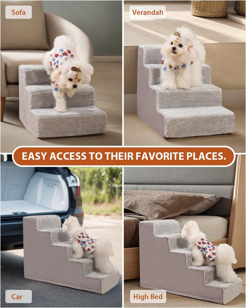 Dog Stairs for Small Dogs, 18" H, 4-Step Non-Slip Pet Steps for High Bed Couch, Washable Cover, Grey
