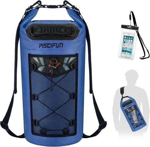 Piscifun Dry Bags, Waterproof Floating Backpack 5L/10L/20L/30L/40L with Waterproof Phone Case for Kayaking, Boating,