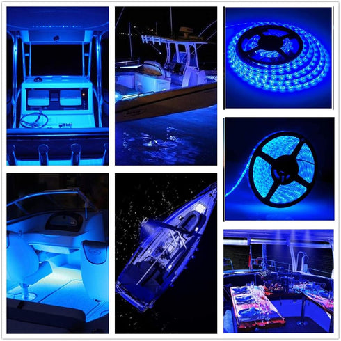 Pontoon LED Strip Lights, 12V 5M Waterproof Marine Light for Boat Interior, Night Fishing Deck Lights (Blue)