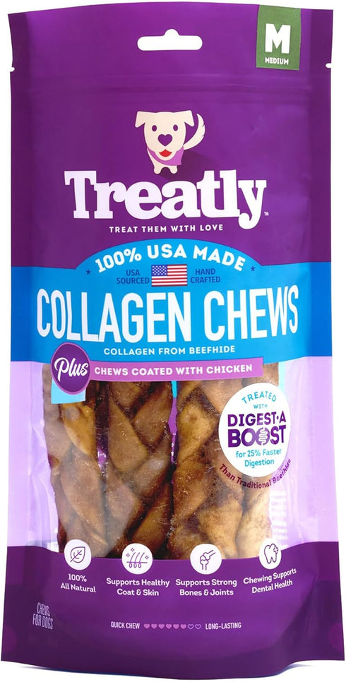 USA Collagen Braids Dog Chew Treats, Chicken Meat Flavor, 6 Count/1 Pack