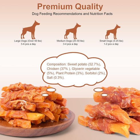 1lb/454g Soft Dog Treats Chicken Sweet Potato Sticks Puppy Easy to Digest Training Snacks Chicken Wrapped Sweet Potato