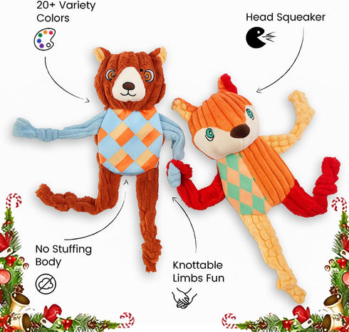 5PC Nocciola No Stuffing Puppy Toys - Dog Toys Plushies Whimsical Variety Colors Animal Plush Toy with Squeaky Crinkle