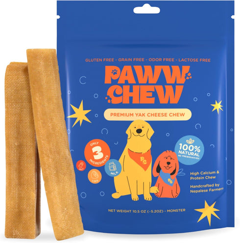 Yak Cheese Himalayan Dog Chews, All Natural Long Lasting Treats, (Monster - 2 Pack) Odorless High Protein Yak Chew