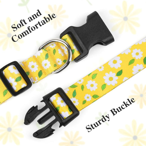BiPawTi Floral Dog Collar with Daisy Bloom Decoration, Yellow Flower Collar for Small Dogs, Soft Cute Summer Collar (XS)