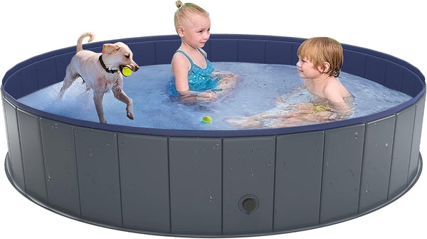 Niubya Foldable Dog Swimming Pool, Collapsible Hard Plastic Bath Tub for Pets, Indoor and Outdoor, 64 x 12 Inches