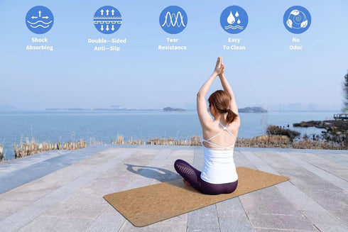 FOILLER Luxury Cork Yoga Mat, Natural Organic Cork & Eco-Friendly TPR, Non Slip Exercise & Fitness Mat (72” x 24”x4mm)