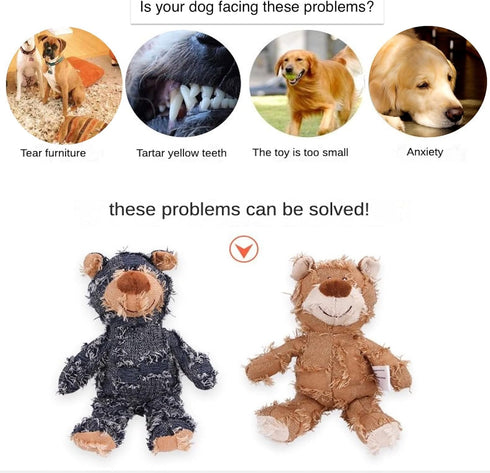 Dog Companion for Heavy Chewers- 2023 New Indestructible Robust Bear Dog Toy, Resistant Squeaky Dog Toys for Heavy Chewers, Unbreakable Stuffed Plush Dog Toys for Aggressive Chewers (A-Navy)