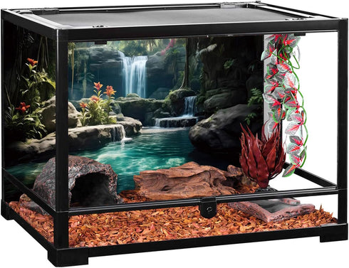 AWERT 48x20 inches Tropical Waterfall Aquarium Background, Natural Plants Fish Tank Decor, Reptile Habitat