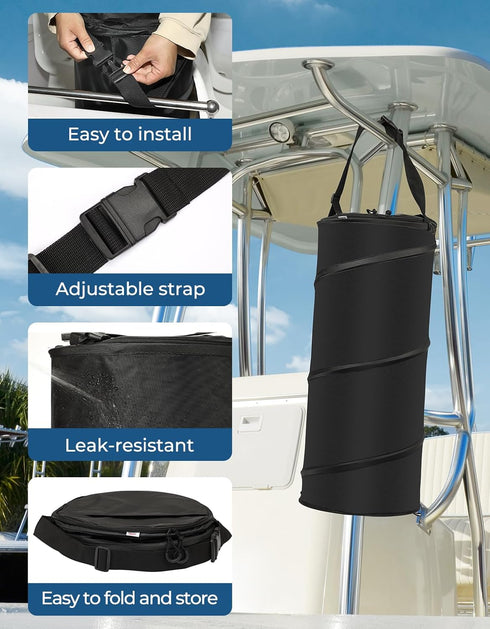 KEMIMOTO 50L Boat Trash Can, Marine Caddy Black Bag Boating Trash Bags Reusable Waterproof Boat Garbage Storage