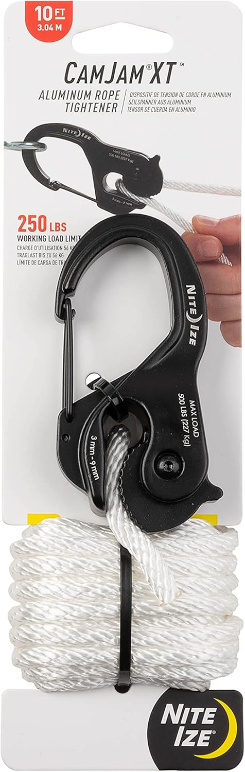 Nite Ize CamJam XT Aluminum Rope Tightener, Versatile Tie Down Cam Mechanism with Carabiner Clip