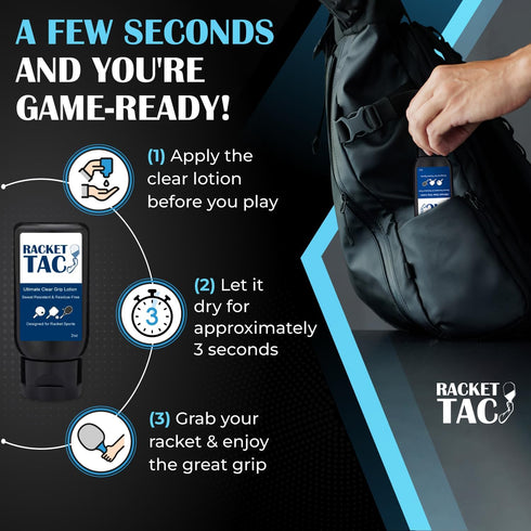 Racket Tac Clear Tennis Grip Lotion - Grip Enhancer for Tennis, Pickleball, Racquetball, Badminton