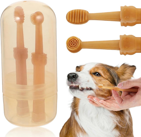 TOYANDONA Pet Toothbrush Set Soft Silicone Dual-Headed Toothbrush for Cats and Small