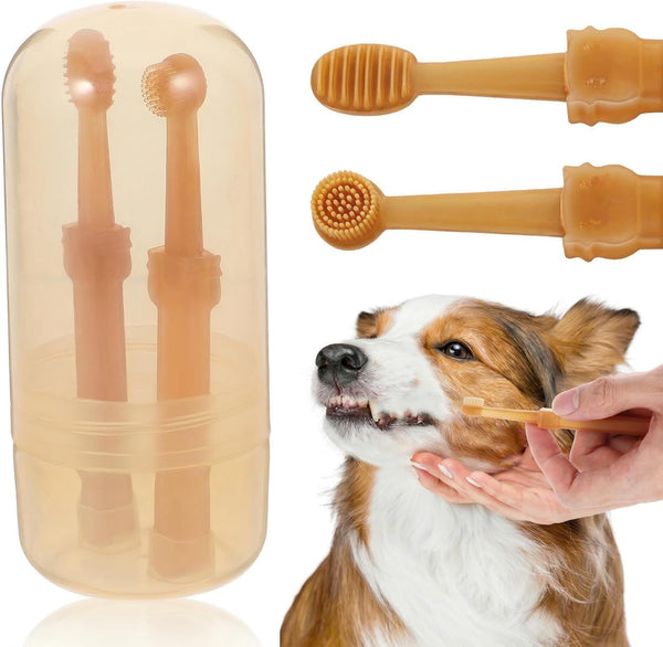 TOYANDONA Pet Toothbrush Set Soft Silicone Dual-Headed Toothbrush for Cats and Small