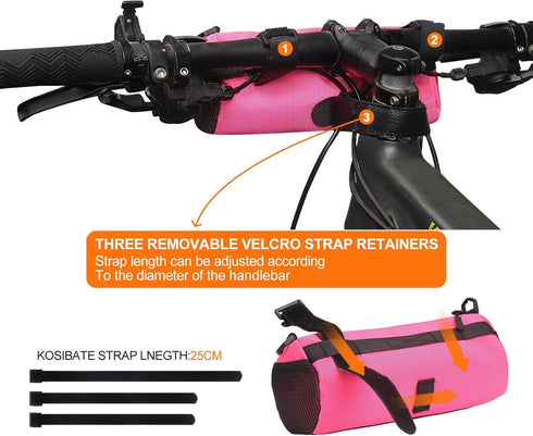 KOSIBATE Bike Handlebar Bag, Bicycle Frame Bag with Shoulder Strap for Mountain Road Bikes (Pink)