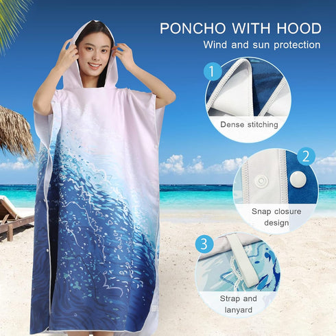 LumiSyne Changing Robe Hooded Colorful Print Microfibre Changing Towel Quick Dry Towelling Robe Towel Poncho Beach Surf