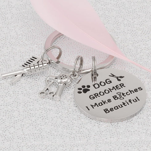 Dog Groomer Gifts Keychain - Key Chains for Dog Groomers, Dog Stylist Presents, Pet Hair Groomer Jewelry