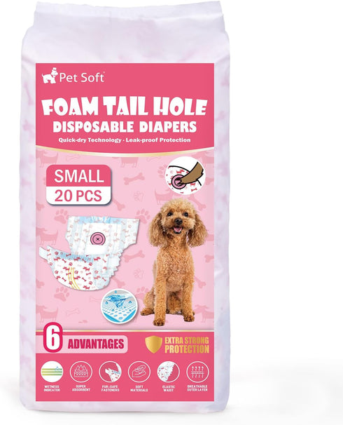20pcs Pet Soft Disposable Dog Diapers - Female Dog Diapers with Adjustable Foam Tail Hole, Ultra Protection Puppy & Cat