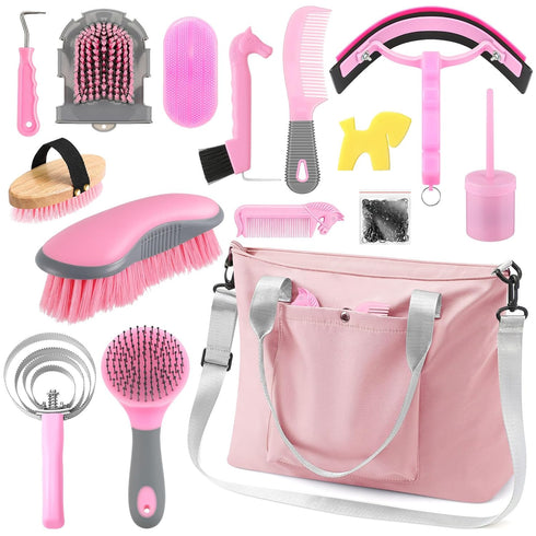 Abbylike 15 Pieces Horse Grooming Kit with Organizer Tote Bag Tack Room