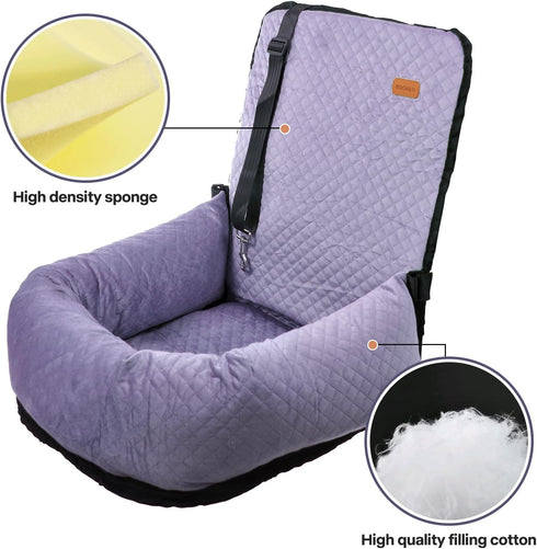 40lbs, Dog Car Seat for Small Medium Dogs Up to Detachable Washable Soft Pet Booster Travel Bed for Front & Purple Seat