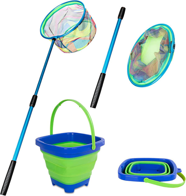 Lanboon Kids Fishing Net - Telescopic Landing Net with Aluminum Pole Handle, Collapsible
