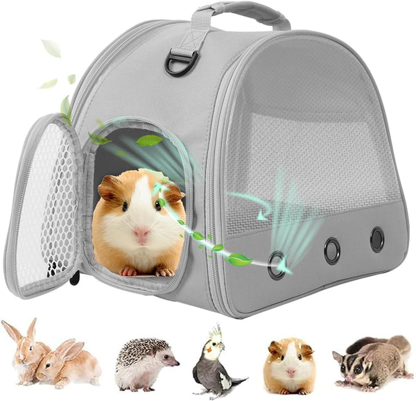Guinea Pig Carrier Backpack, Clear Bubble Window for Guinea Pig, Bunny, Rat, Bird (Grey, Upgraded Mesh)