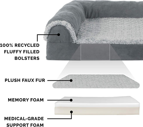 Furhaven Memory Foam Dog Bed for Medium/Small Dogs, Removable Bolsters & Washable Cover, Stone Gray, Medium