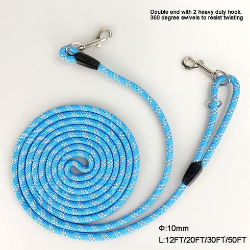 Codepets Long Rope Dog Leash for Training, 12FT 20FT 30FT 50FT, Reflective Threads for Large Medium Small Dogs (Blue,