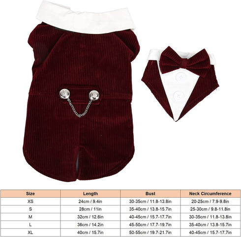 Stylish Elegant Pet Wedding Suit, Dog Tuxedo Collar Attire with Bow Tie, Size L
