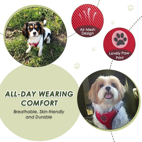 SlowTon Dog Seat Belt Harness for Car - Adjustable Mesh Breathable Dog Car Harness with Safety Tether