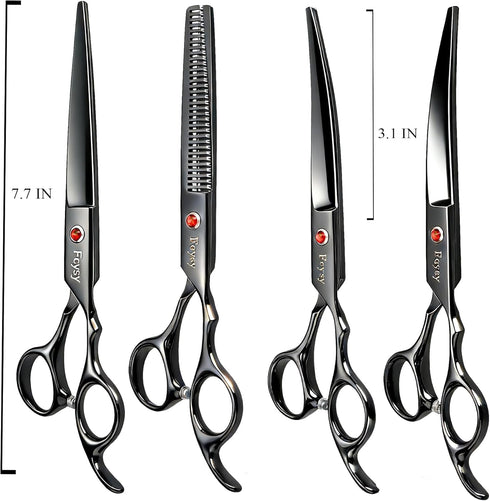 Set Dog Grooming Scissors Kit, Fcysy Professional Pet Hair Cutting Shears with Curved & Straight Blades Scissors