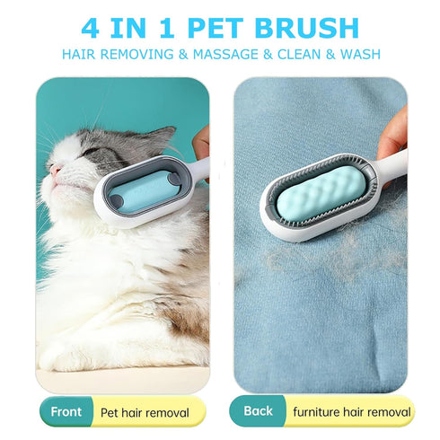 4 in 1 Pet Hair Removal Comb - Cat Dog Massage Brush with Gravity Water Tank for Shedding Fur (Long Hair, 2PCS)
